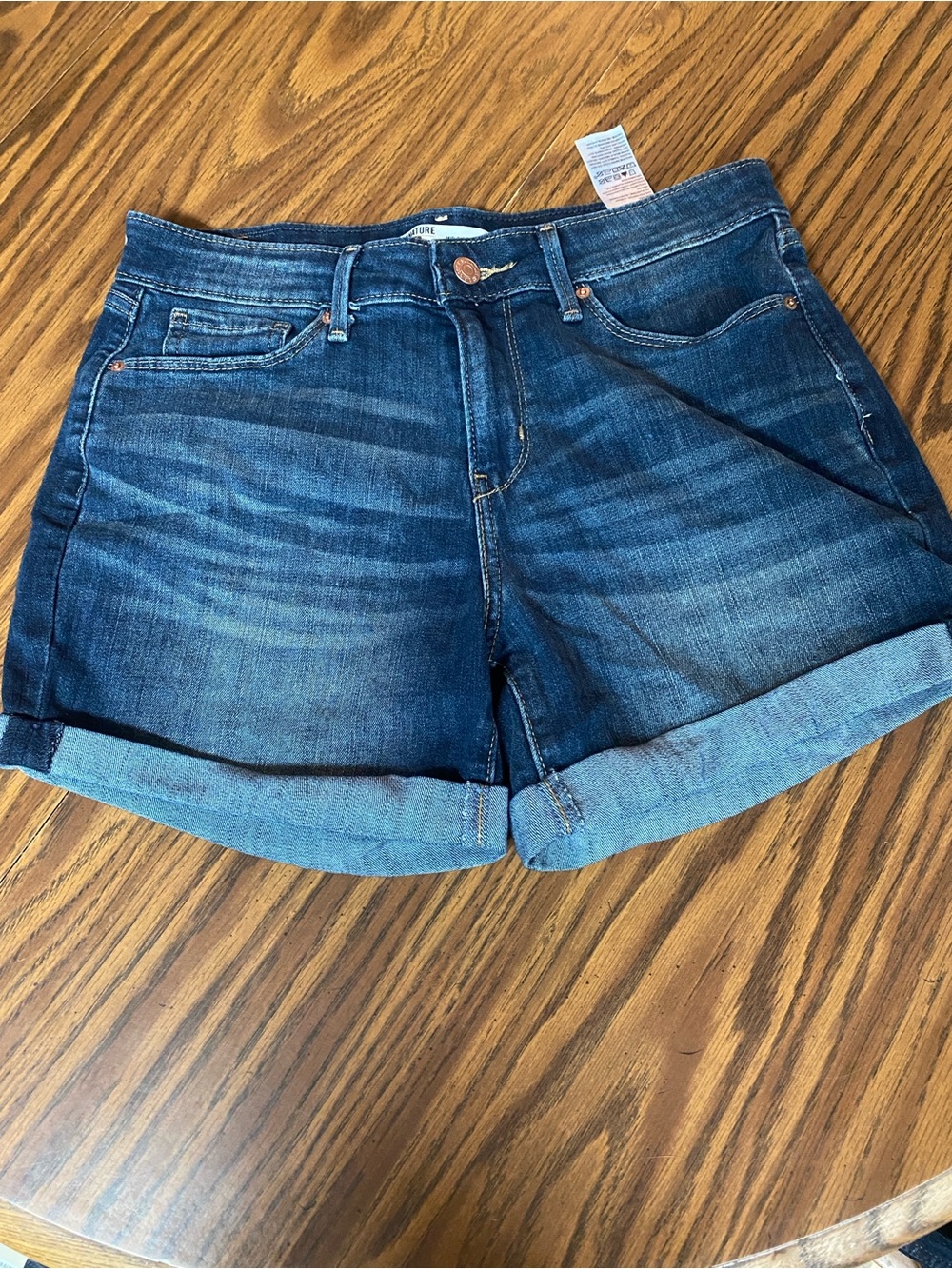 Signature by Levi Strauss Dark Blue Rolled-Hem Denim Shorts